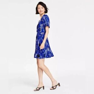 NEW Karl Lagerfeld Blue Geometric Puff Sleeve Mini Dress